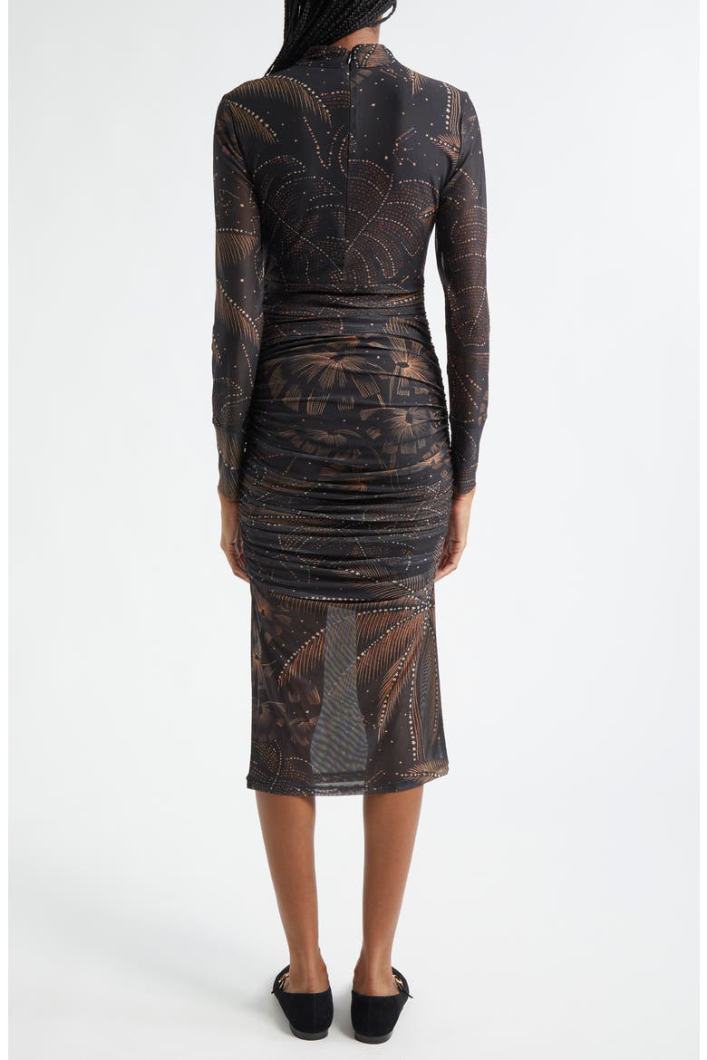 FARM Rio Golden Foliage Long Sleeve Tulle Midi Dress (Women)