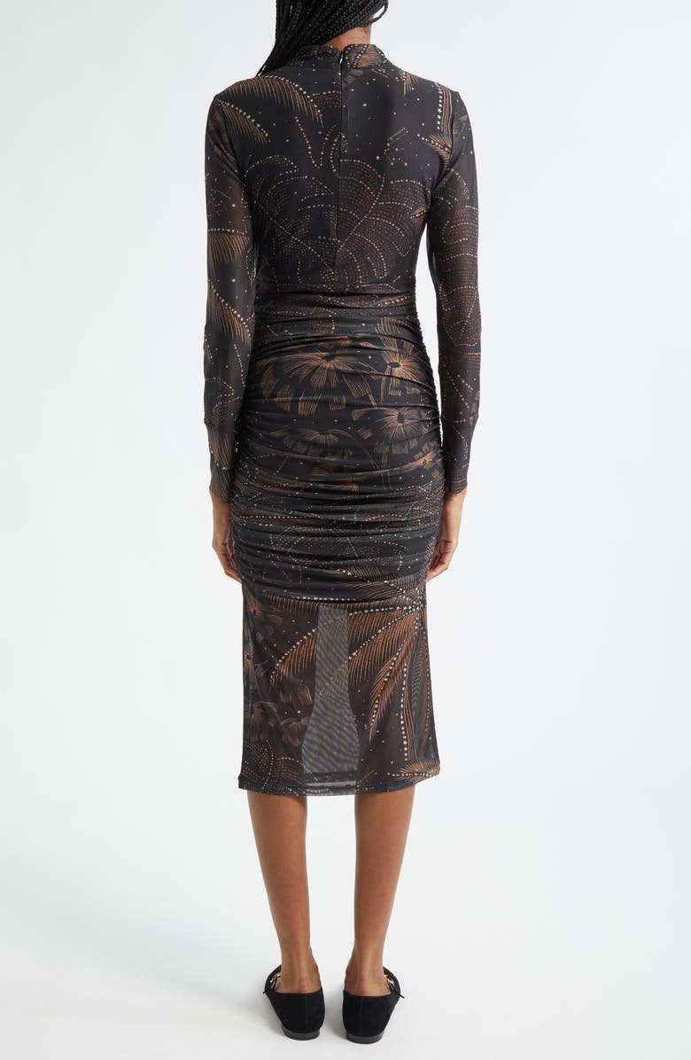 FARM Rio Golden Foliage Long Sleeve Tulle Midi Dress, Alternate, color,