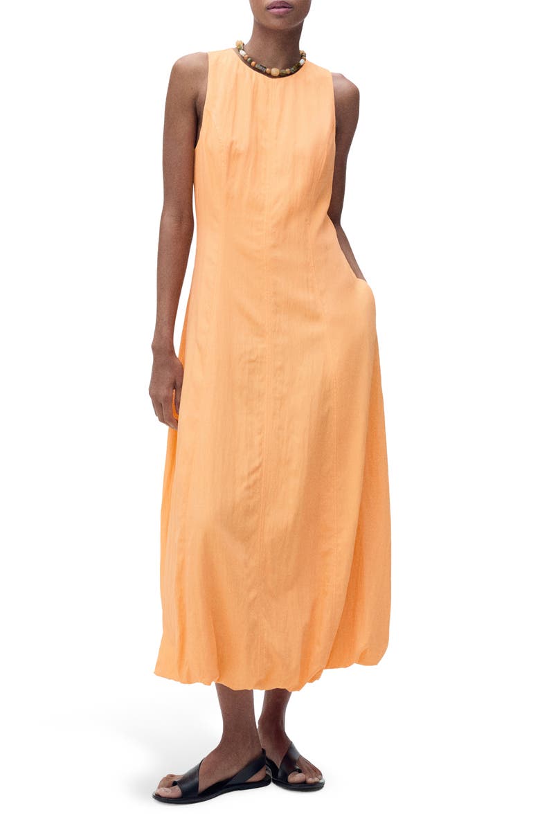 MANGO Sleeveless Bubble Hem Midi Dress, Main, color, Orange