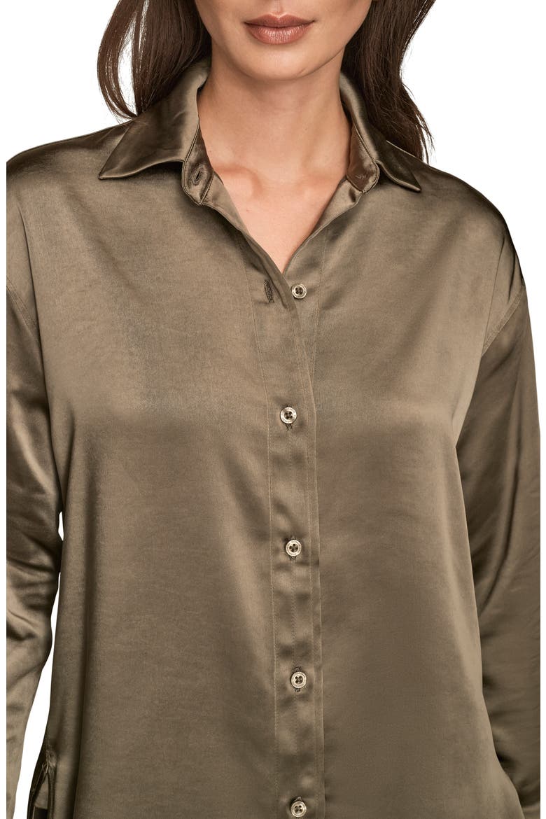 Satin Button-Up Shirt, Alternate, color, KHAKI GREEN