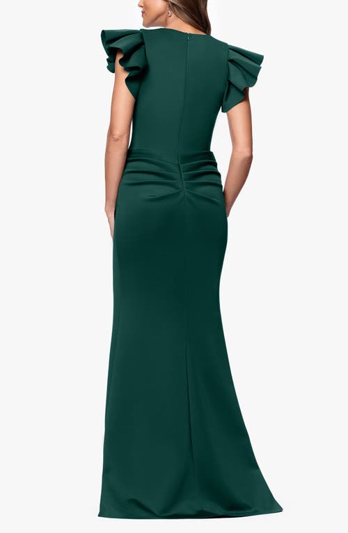 Xscape Evenings Ruffle Ruched Scuba Gown In Hunter