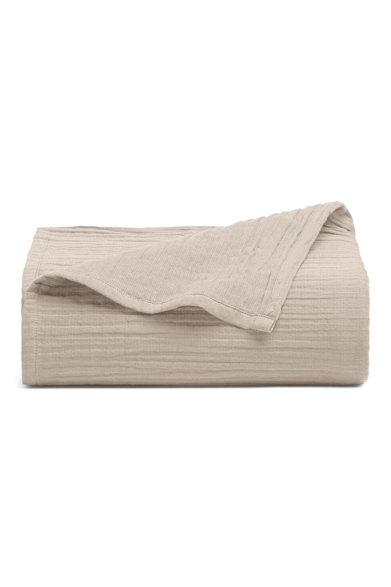 Calm Crinkled Cotton Gauze Flat Sheet, Main, color, MORNING FOG