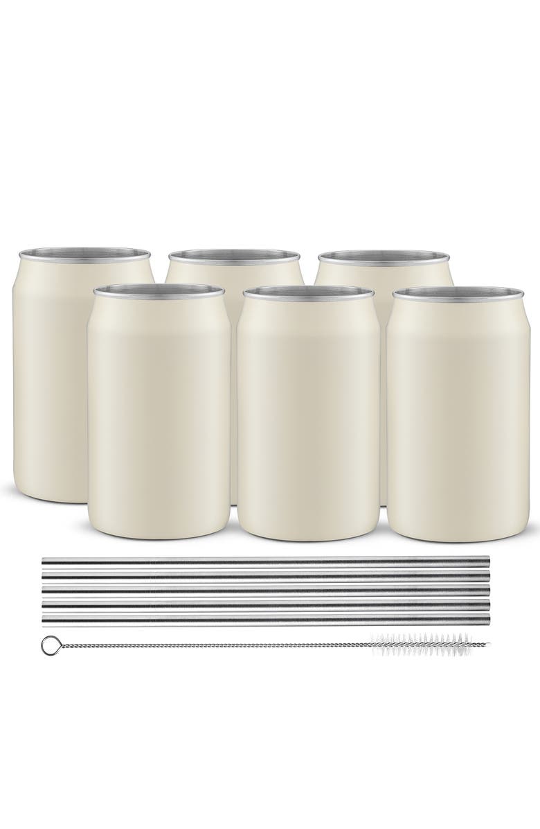 JoyJolt Set of 6 Stainless Steel Drinking Cans, Alternate, color, White