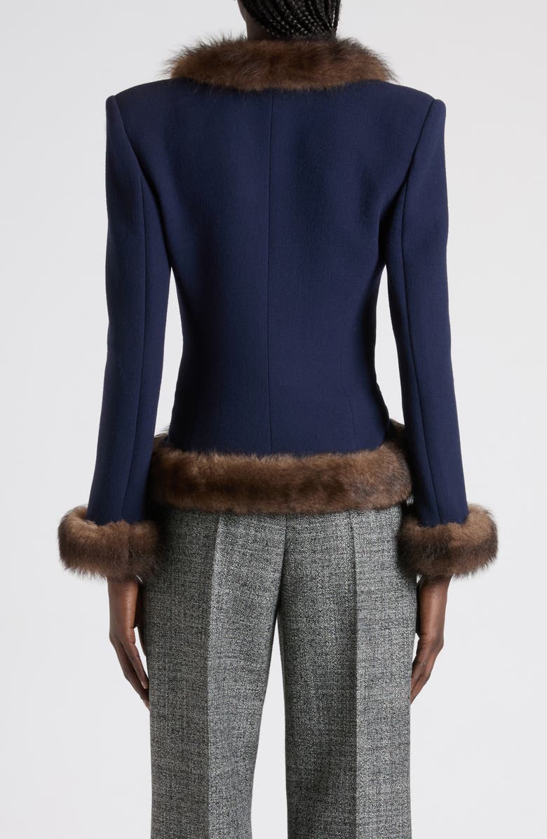 Valentino Genuine Shearling Trim Wool Cutaway Jacket, Alternate, color, Dark Purple