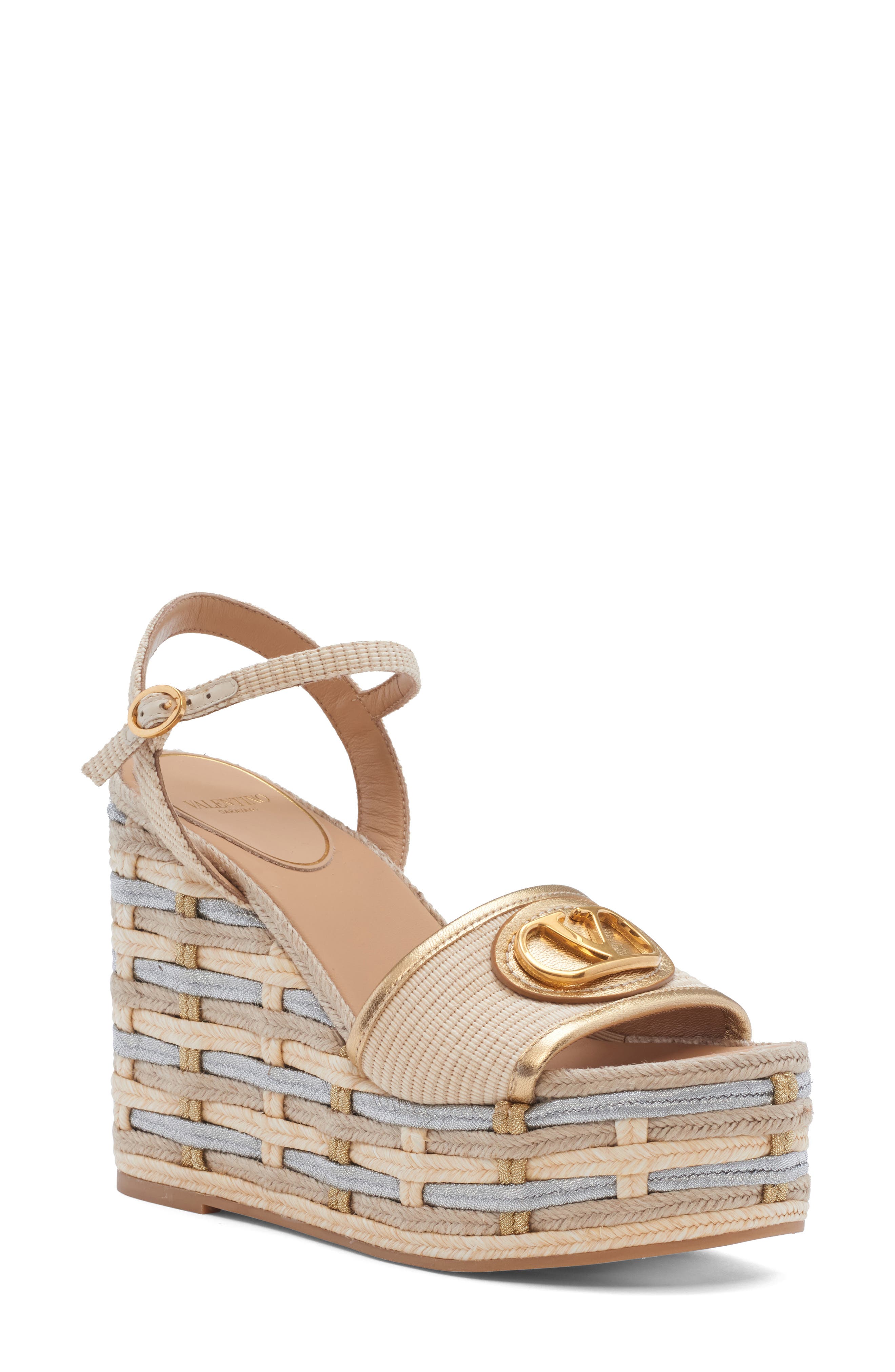 Valentino Garavani VLOGO Espadrille Wedge Sandal, Main, color, Natural