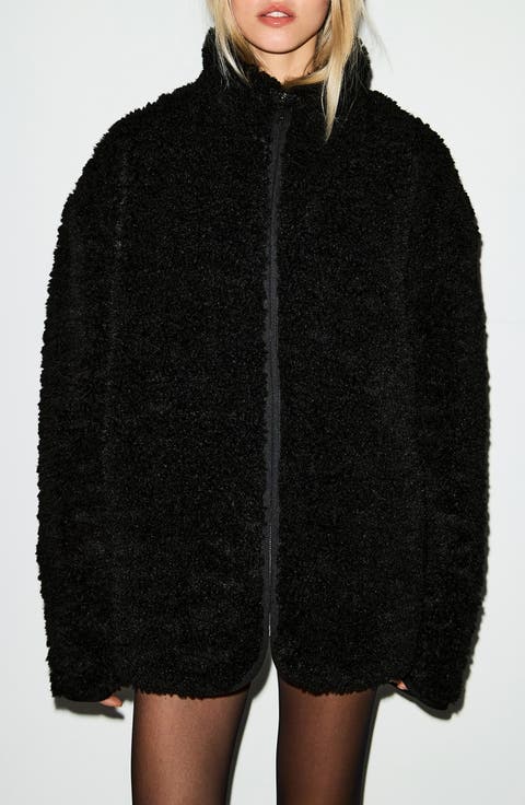 Faux Fur Oversize Mock Neck Jacket