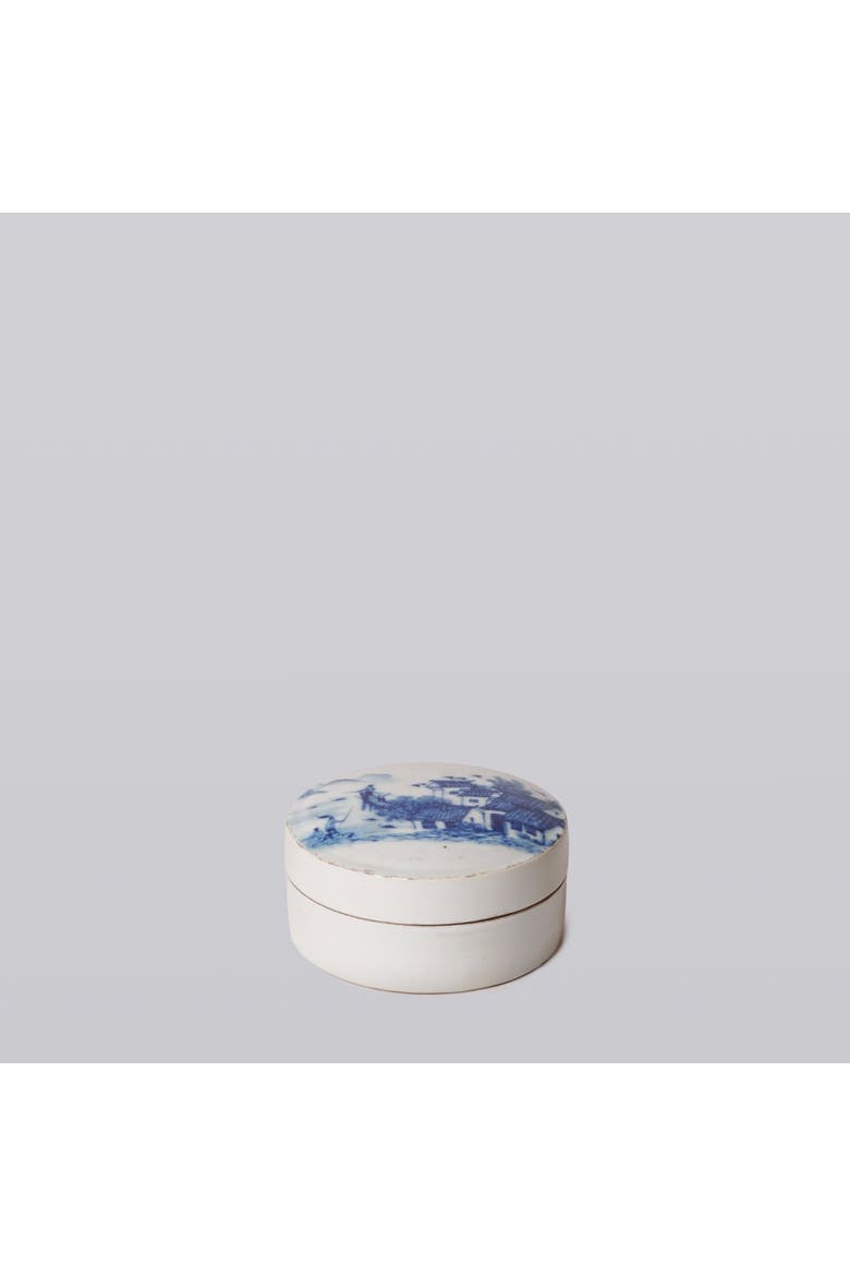Blue and White Porcelain River Landscape Ink Box, Alternate, color, Blue and White