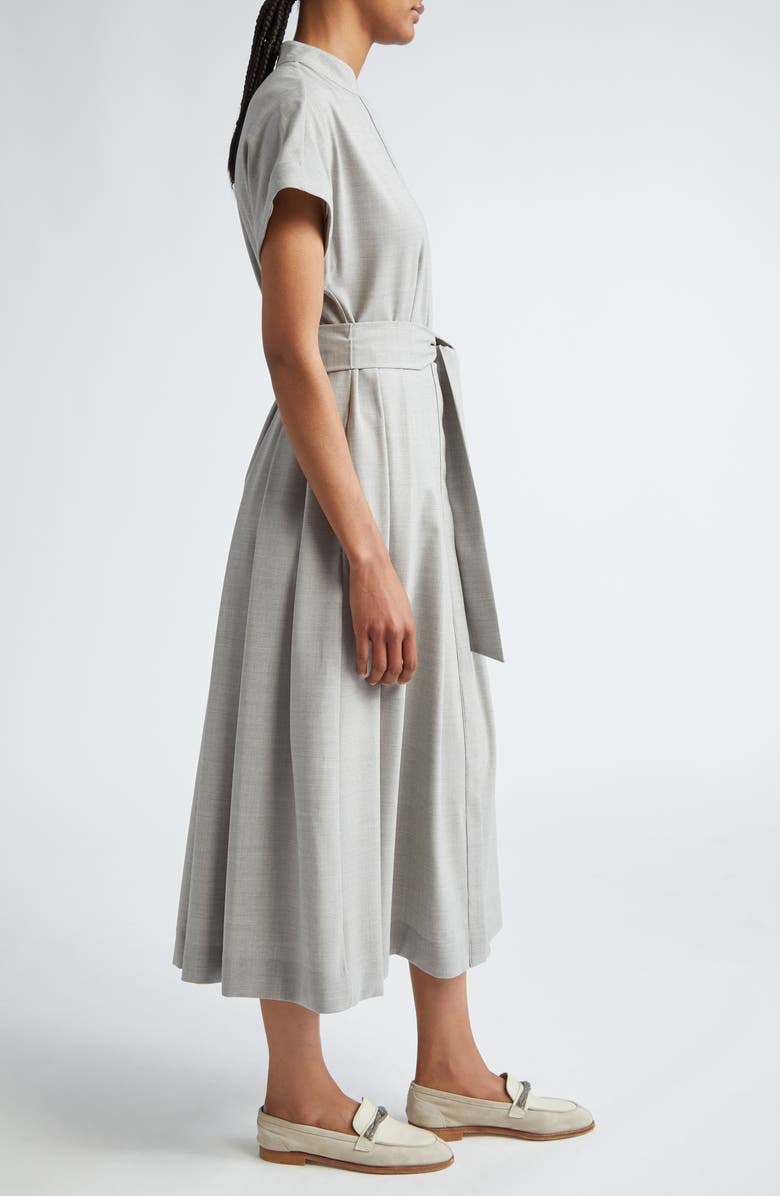 Eleventy Cap Sleeve Stretch Wool Midi Shirtdress, Alternate, color, Grey
