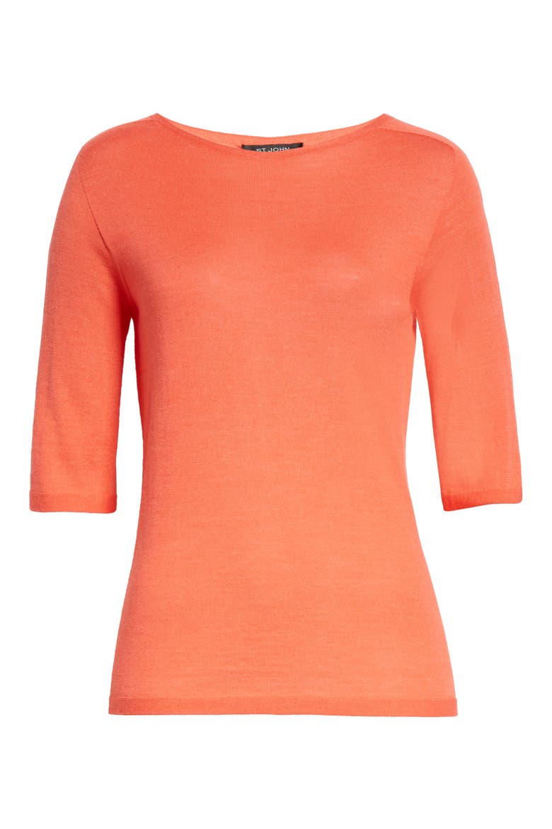 Elbow Sleeve Jersey Top, Alternate, color, TIGERLILY