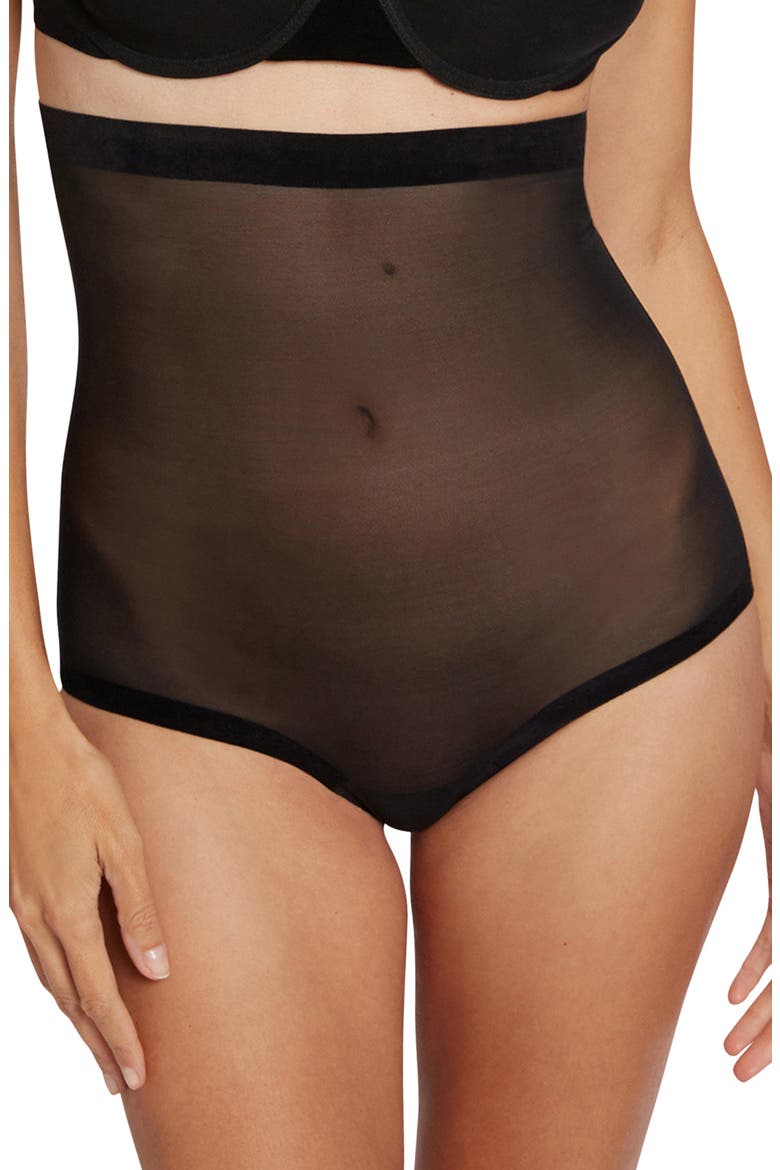 Tulle Control High Waist Shaper Briefs, Main, color, BLACK