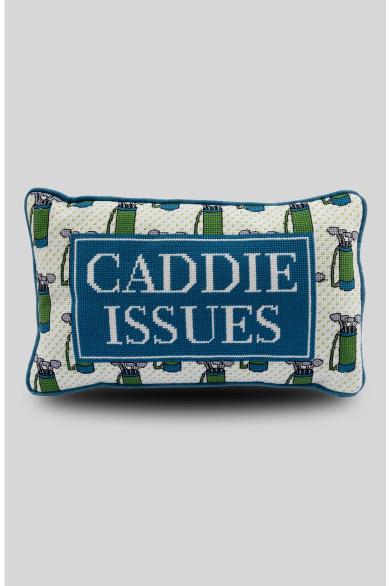 Caddie Issues Needlepoint Pillow, Main, color, Caddie Issues