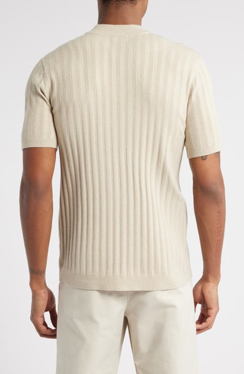 Open Edit Ribbed Short Sleeve Mock Neck Sweater In Beige Birch