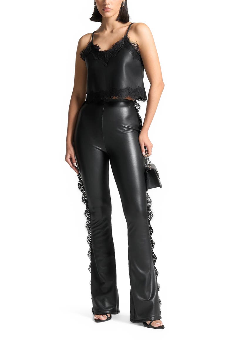 Lace Trim Leather Fit and Flare Leggings, Alternate, color, Black