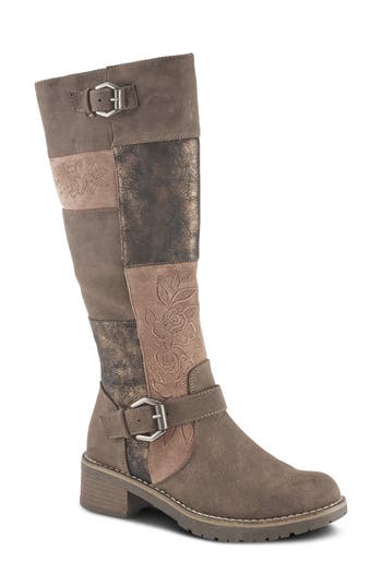Patrizia By Spring Step Collage Faux Leather Tall Boot In Brown Multi