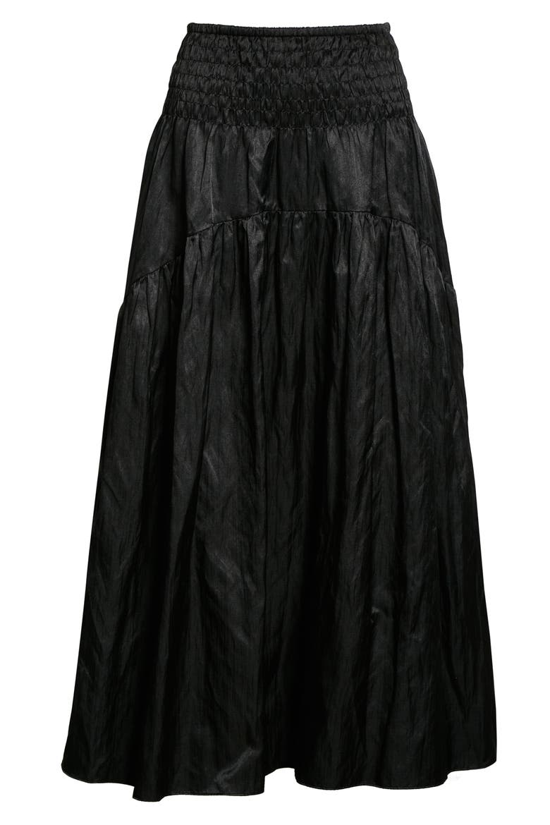 Metallic Smock Waist Tiered Cotton Blend Skirt, Alternate, color, BLACK