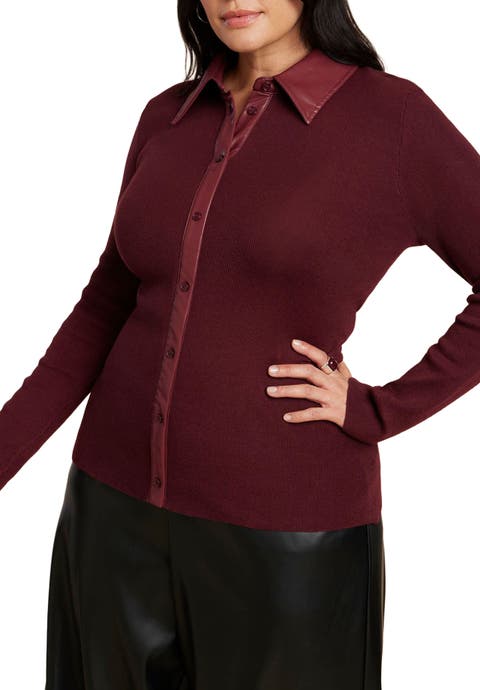 Faux Leather Detail Sweater (Plus Available)