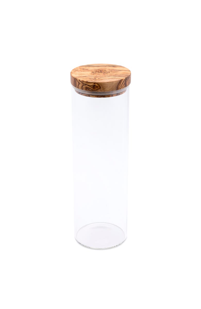 Berard Glass Storage Jar With Olive Wood Lid, 50-ounce, Main, color, Brown