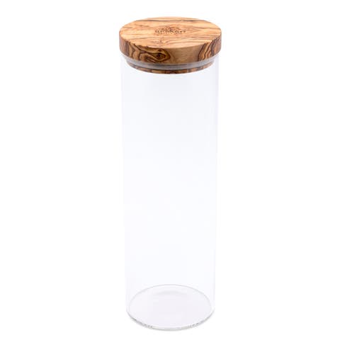 Glass Storage Jar With Olive Wood Lid, 50-ounce
