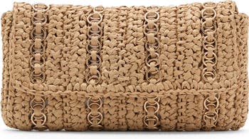 Ring Embellished Woven Straw Shoulder Bag