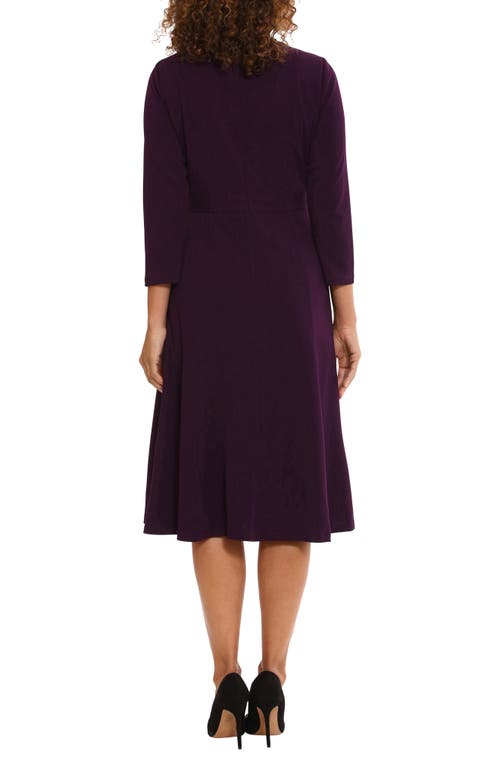 London Times Gold Button Fit & Flare Dress In Purple