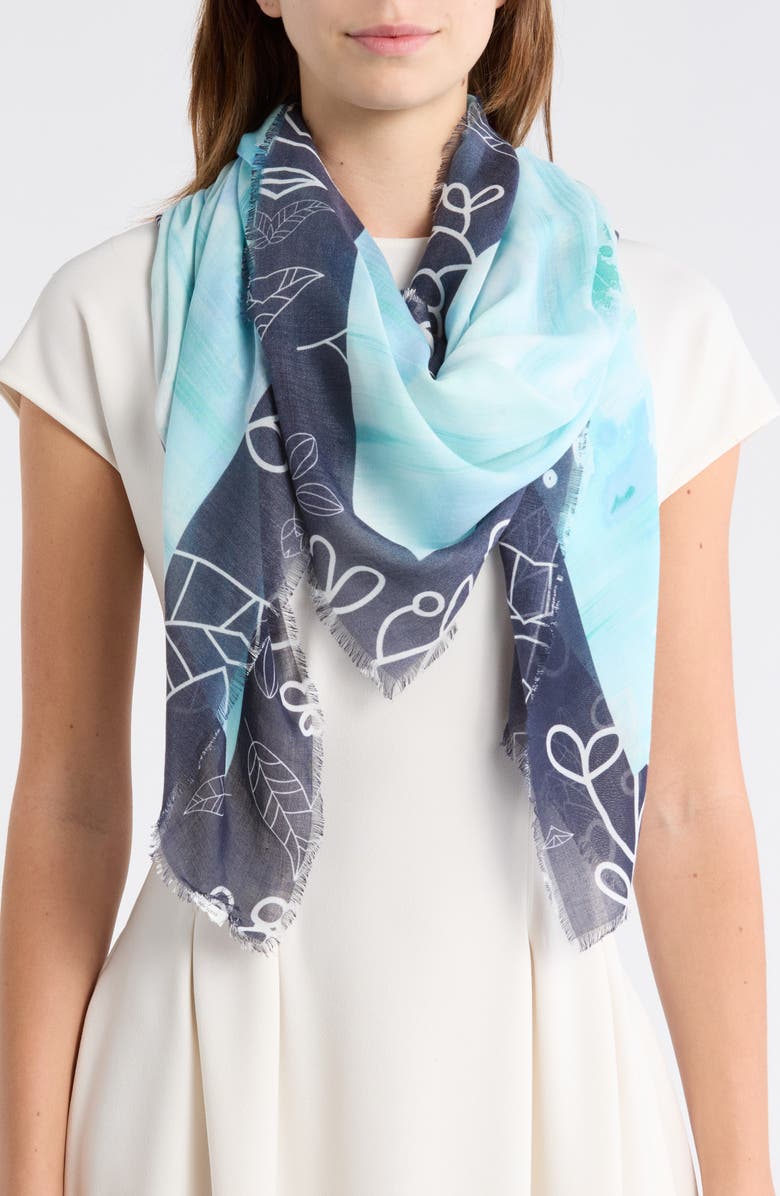 NORDSTROM RACK Oversize Pareo Scarf, Main, color, Blue Watercolor Floral