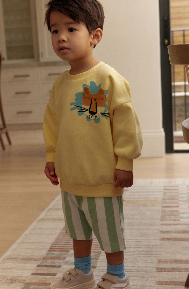 NEXT Kids' Lion Sweatshirt & Stripe Shorts Set, Alternate, color, Green