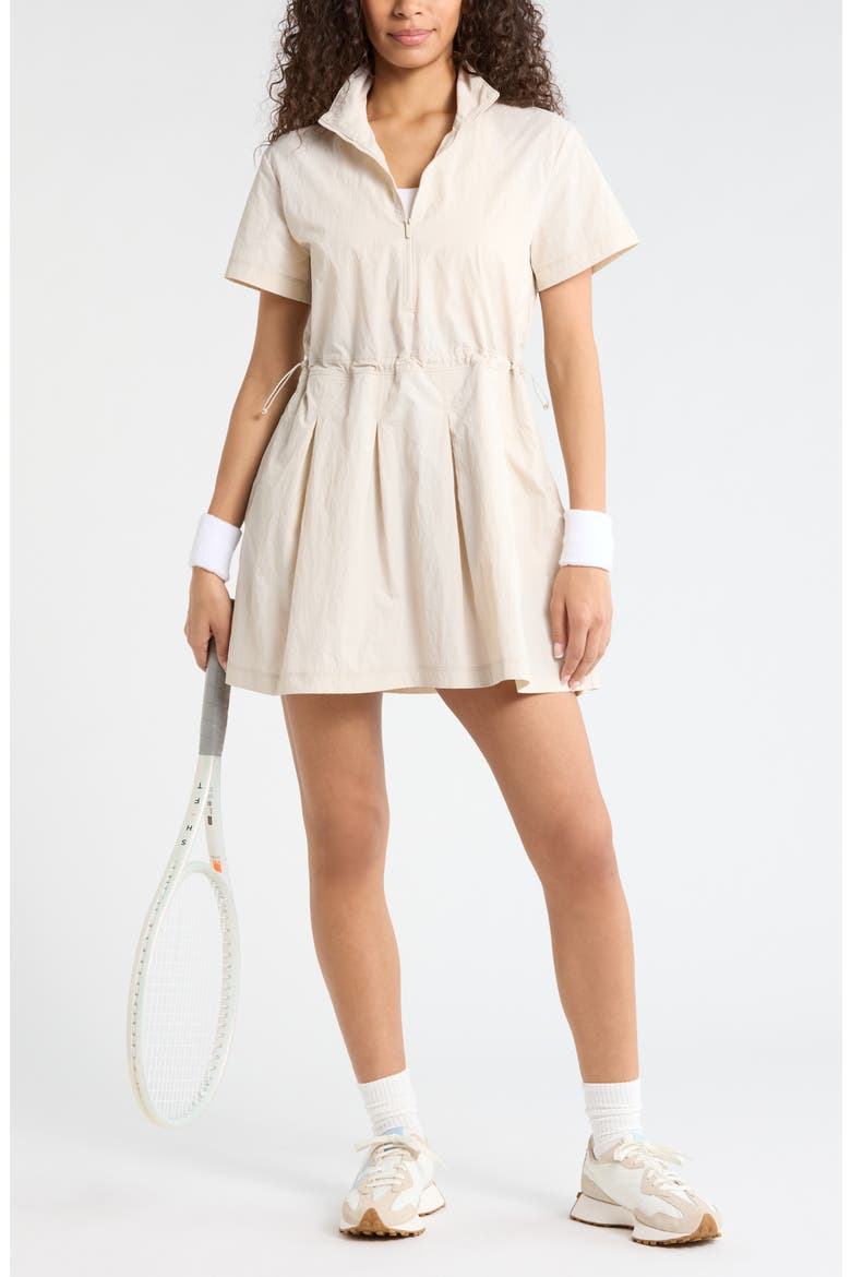Nylon Pleated Fit & Flare Dress, Alternate, color, GREY MOONBEAM