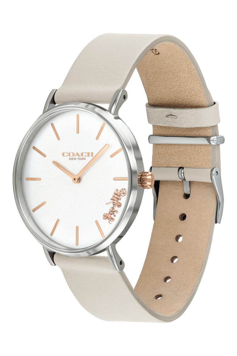 Perry Leather Strap Watch, 36mm, Alternate, color, SILVER WHITE