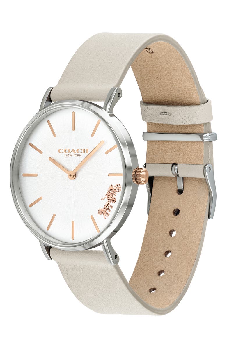 COACH Perry Leather Strap Watch, 36mm, Alternate, color, Silver White