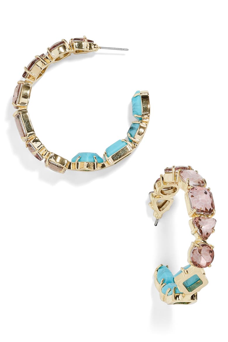 x Micaela Erlanger Happy Hour Inside Out Hoop Earrings, Main, color, TURQUOISE/ GOLD