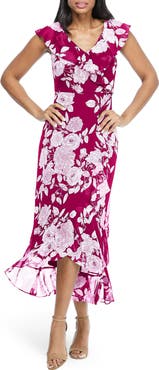 London Times Ruffle Wrap Maxi Dress
