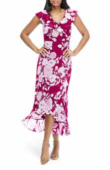 London Times Ruffle Wrap Maxi Dress