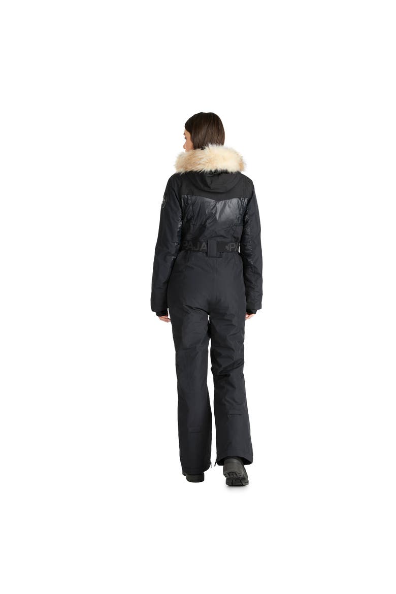 Pearl Belted Mixed Media Ski Jumpsuit, Alternate, color, Black