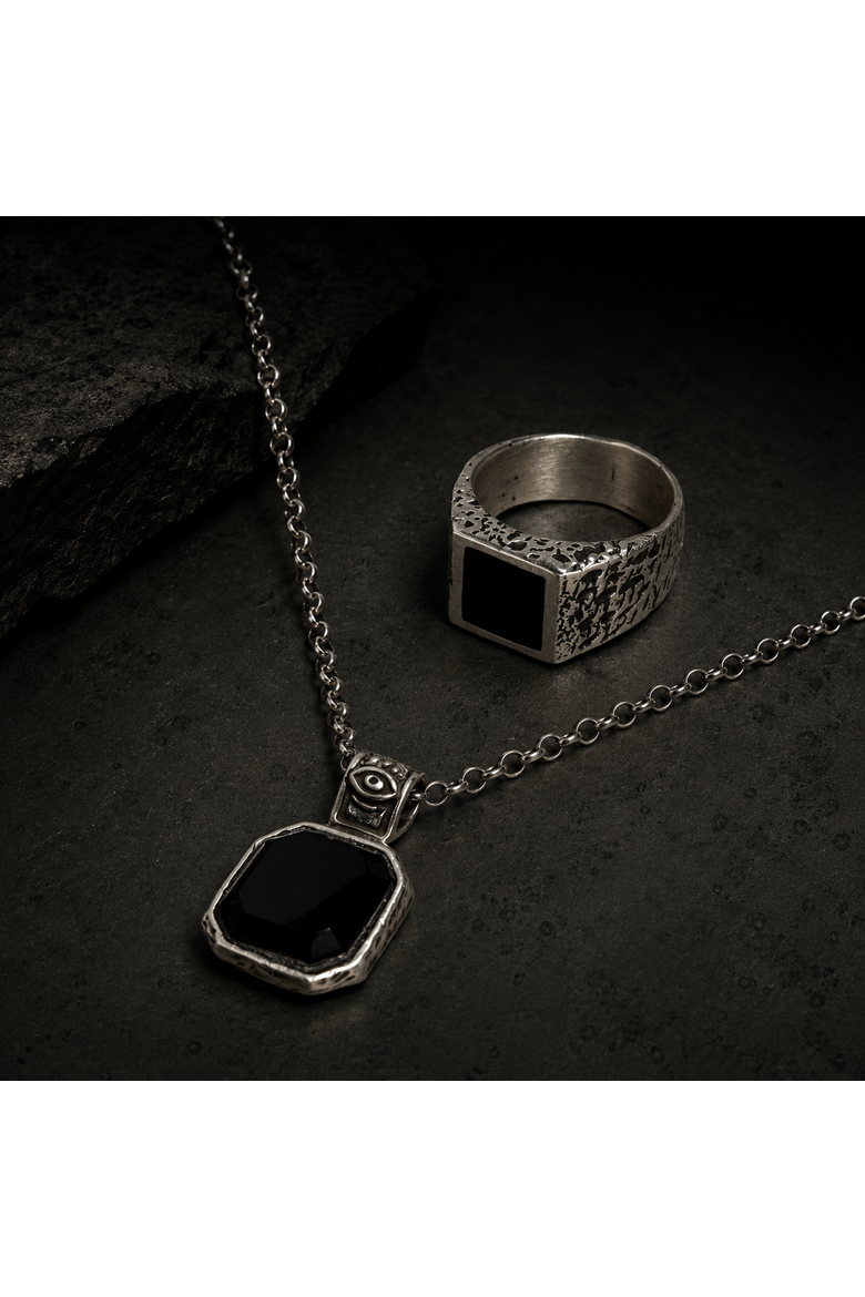 Third Eye Silver Necklace, Alternate, color, Onyx
