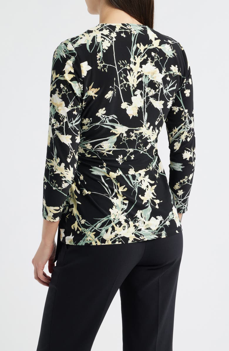 Anne Klein Floral Wrap Top, Alternate, color, Anne Black Multi