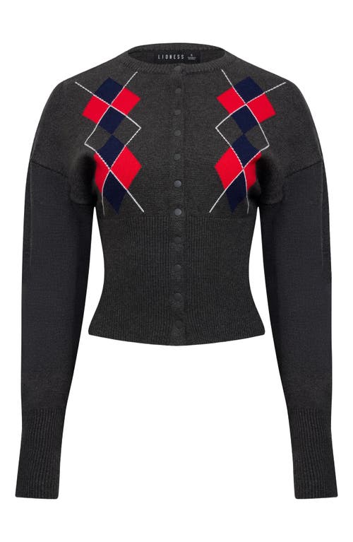 Lioness Head In The Clouds Cardigan Grey Argyle In Blue
