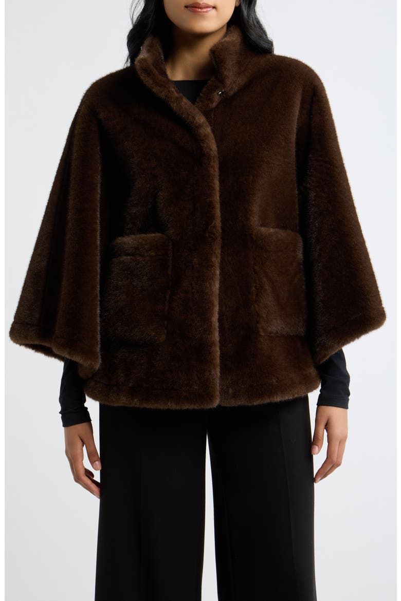 Faux Fur Poncho, Alternate, color, BROWN