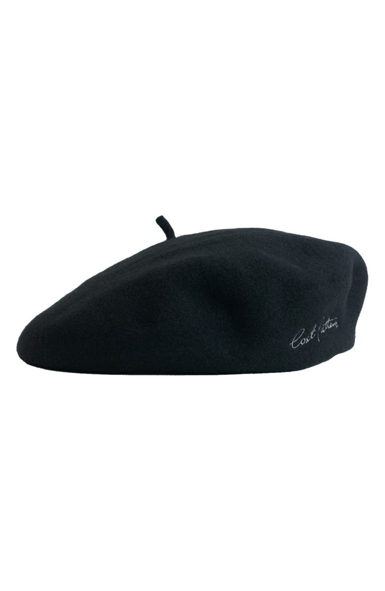 Lost Pattern Bon Chic Wool Blend Beret, Alternate, color, Black