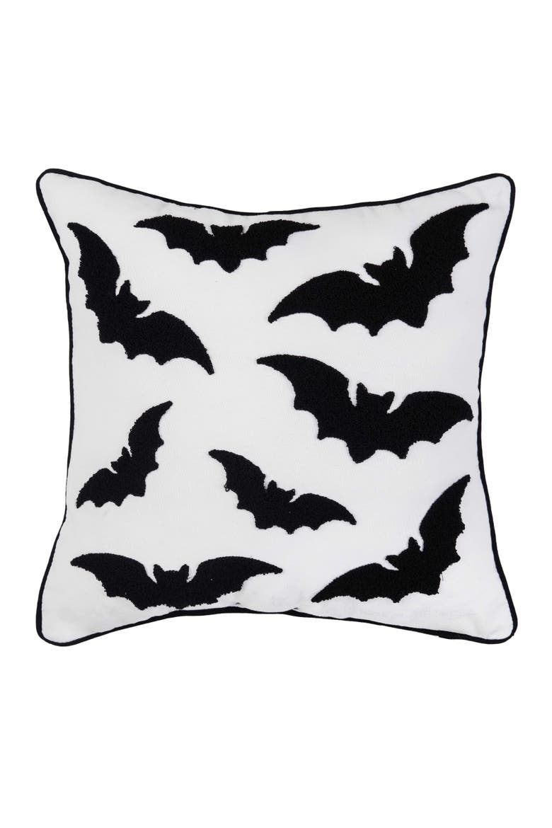 Black Bats In Flight Halloween Tufted Accent Pillow, Main, color, Black