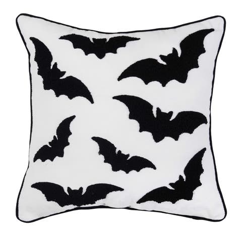 Black Bats In Flight Halloween Tufted Accent Pillow