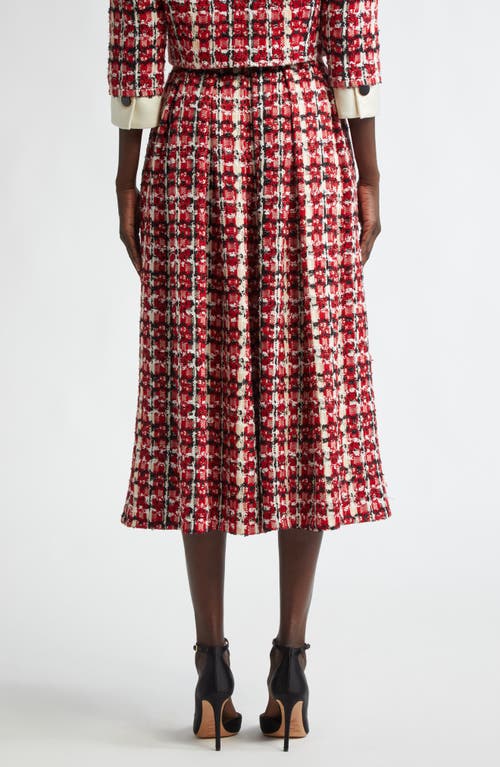 St John Soft Plaid Knit Skirt In Haute Red/black/pearl Multi
