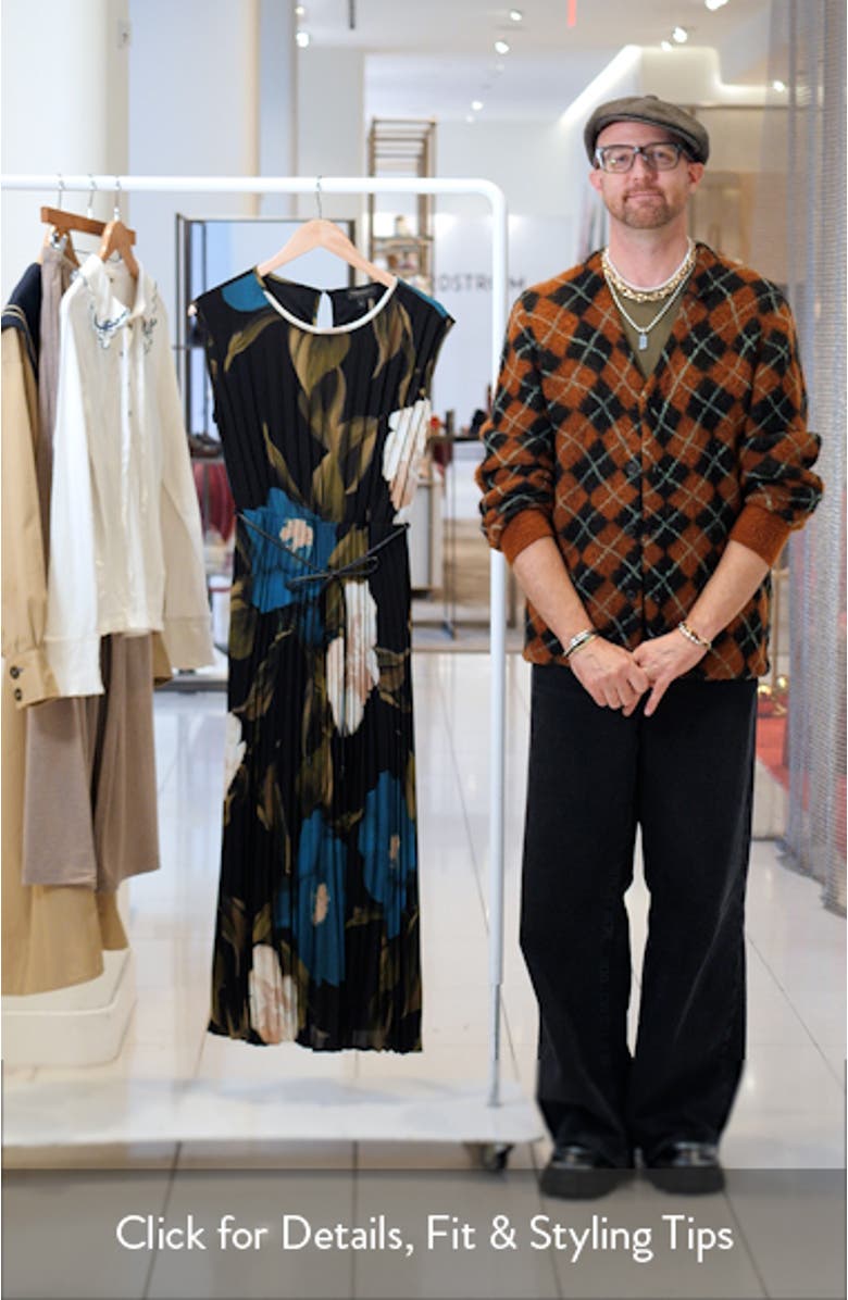 Floral Pleated Tie Belt Georgette Cocktail Dress, sales video thumbnail