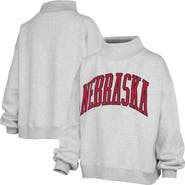 PRESSBOX Women's Pressbox Ash Nebraska Huskers Oversized Nelson Mock Neck Sweatshirt