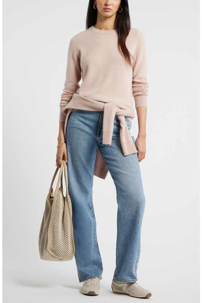 Cashmere Crewneck Sweater, Alternate, color, PINK ADOBE