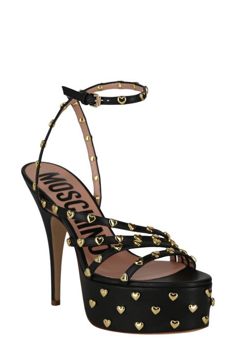 Heart Studded Ankle Strap Platform Sandal (Women)
