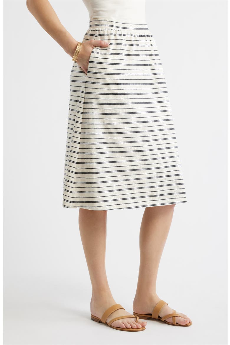 Stripe Cotton Blend Knit A-Line Midi Skirt, Alternate, color, IVORY- NAVY STRIPE
