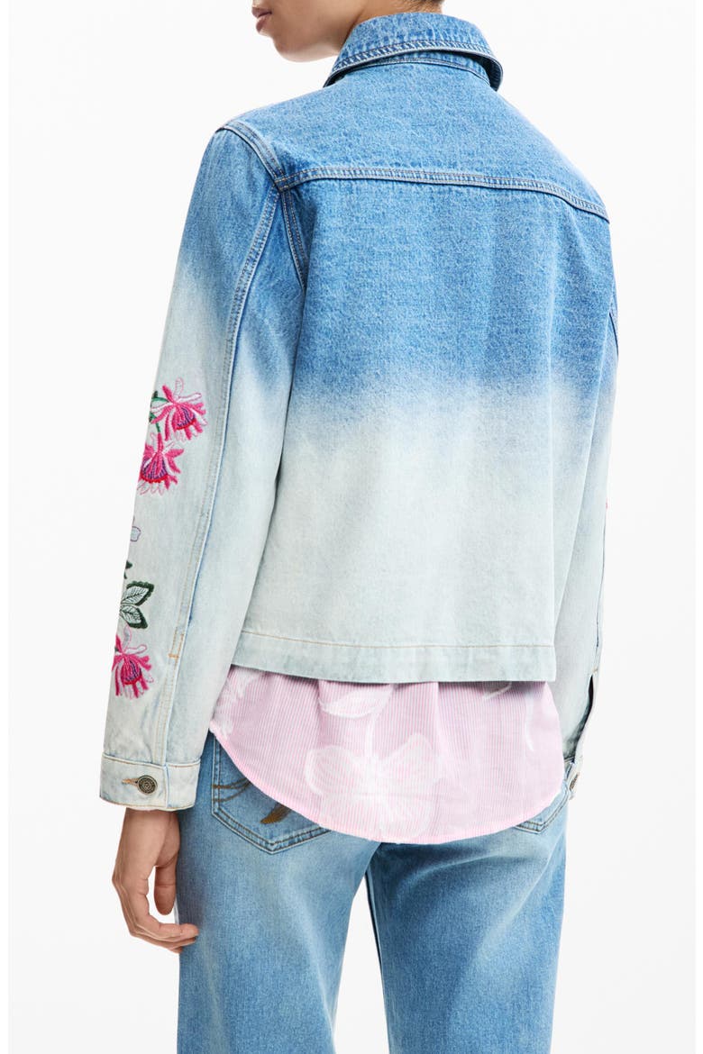 Floral Embroidered Denim Trucker Jacket, Alternate, color, MEDIUM BLUE