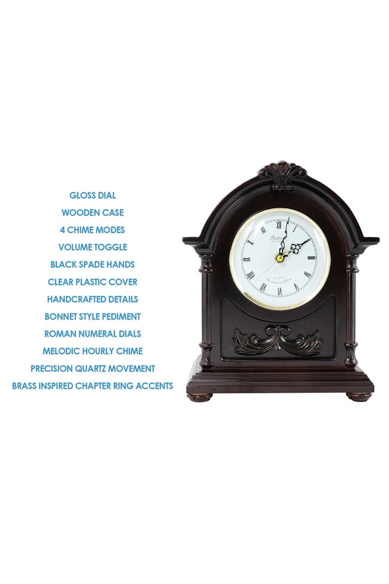 Wood Mantel Clock with Chimes, Alternate, color, Dark Brown