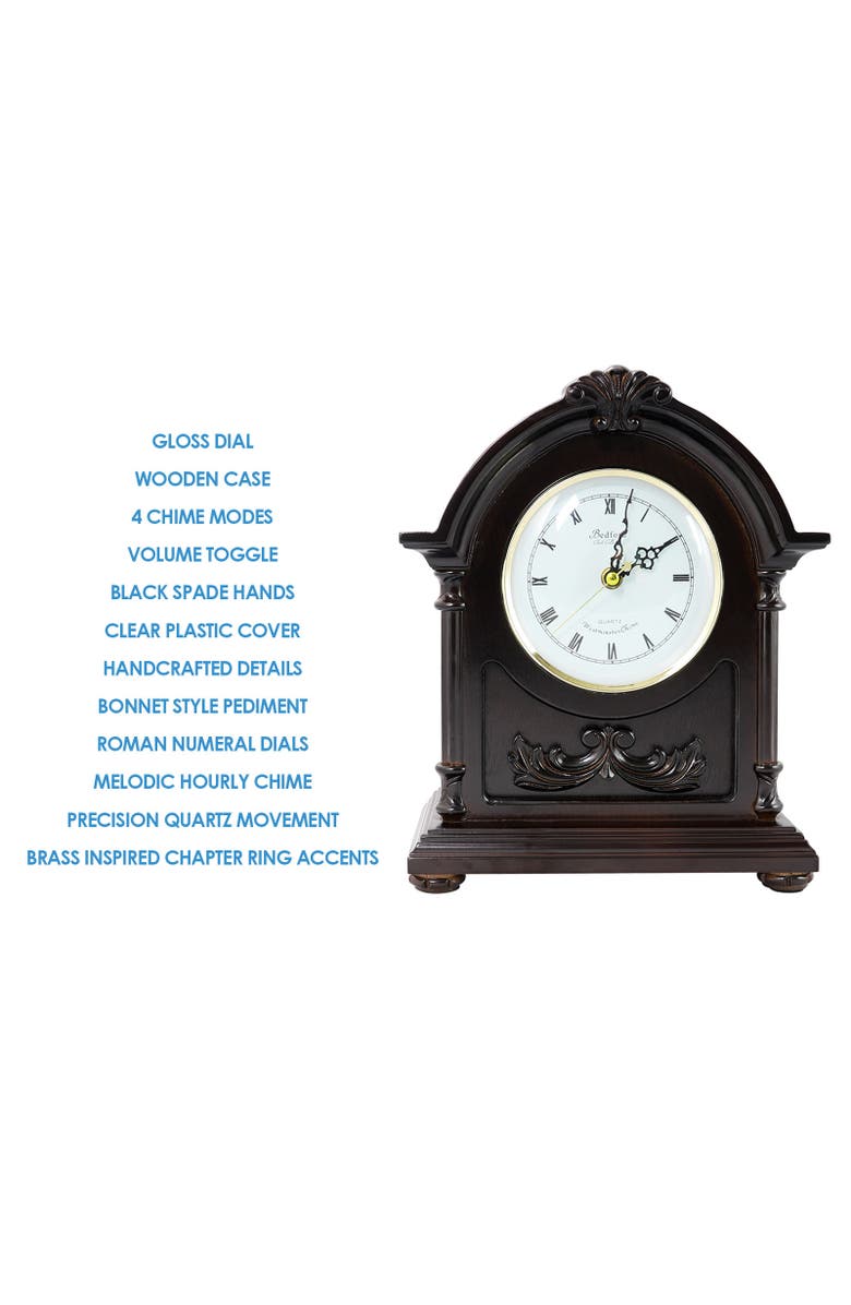 Bedford Clock Collection Wood Mantel Clock with Chimes, Alternate, color, Dark Brown