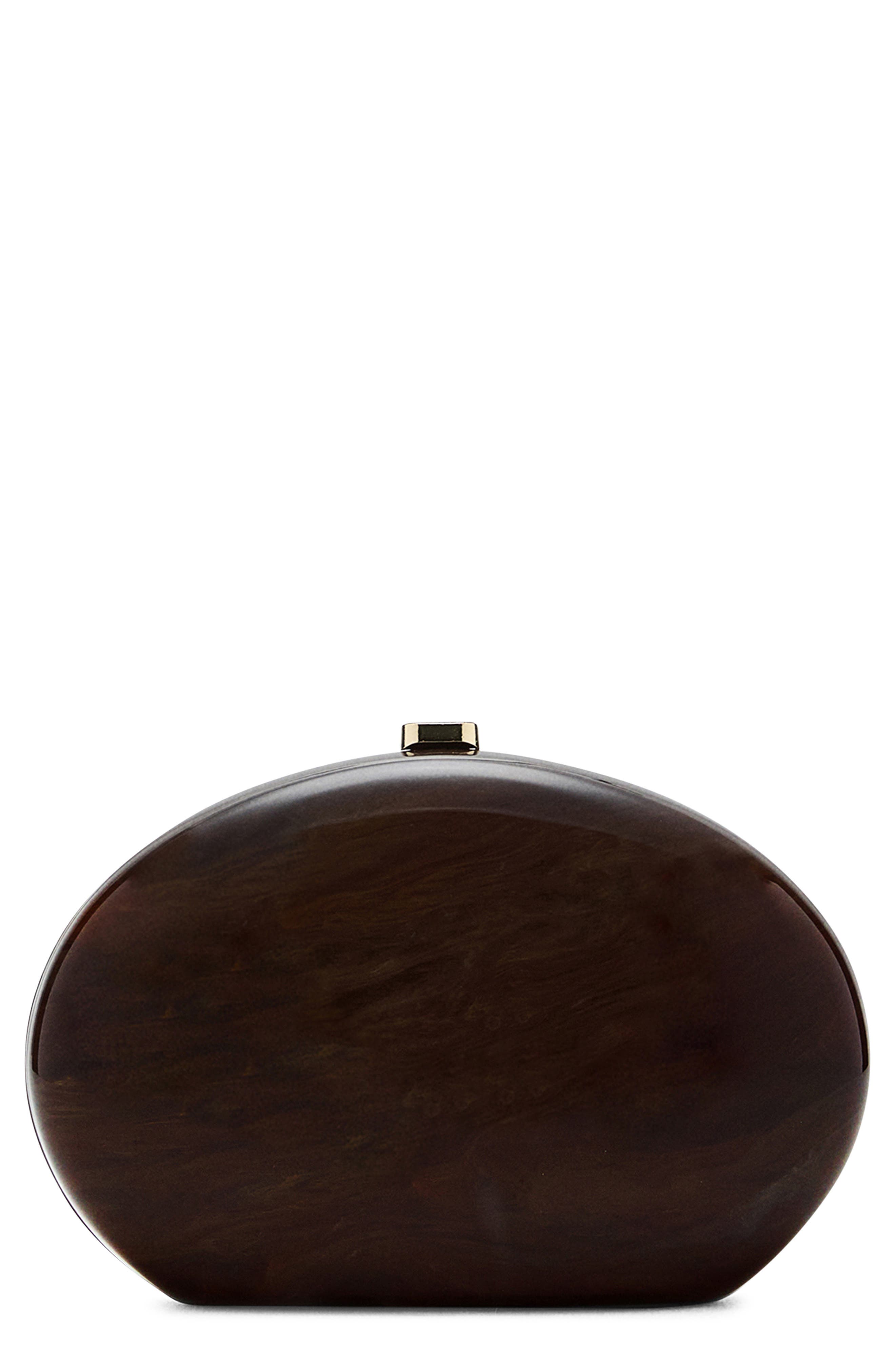 MANGO Oval Frame Clutch, Main, color, Chocolate